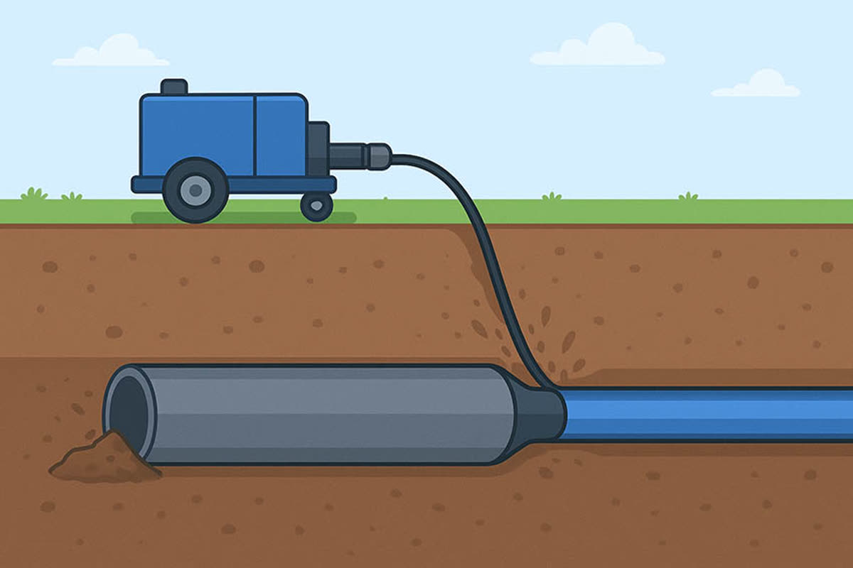 Prasa hydrauliczna wciska rury stalowe pod przeszkodą.